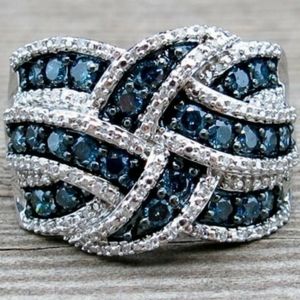 925 Sterling Silver Sapphire Diamond Braided Ring